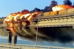 Russia, Russia and Ukraine war, huge explosion on crimea bridge that connects russia, Fire accident